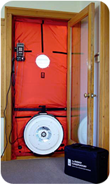 A blower door is used to test infiltration in homes and businesses